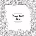 Black and white vector illustration. Vintage frame with flowers. Royalty Free Stock Photo